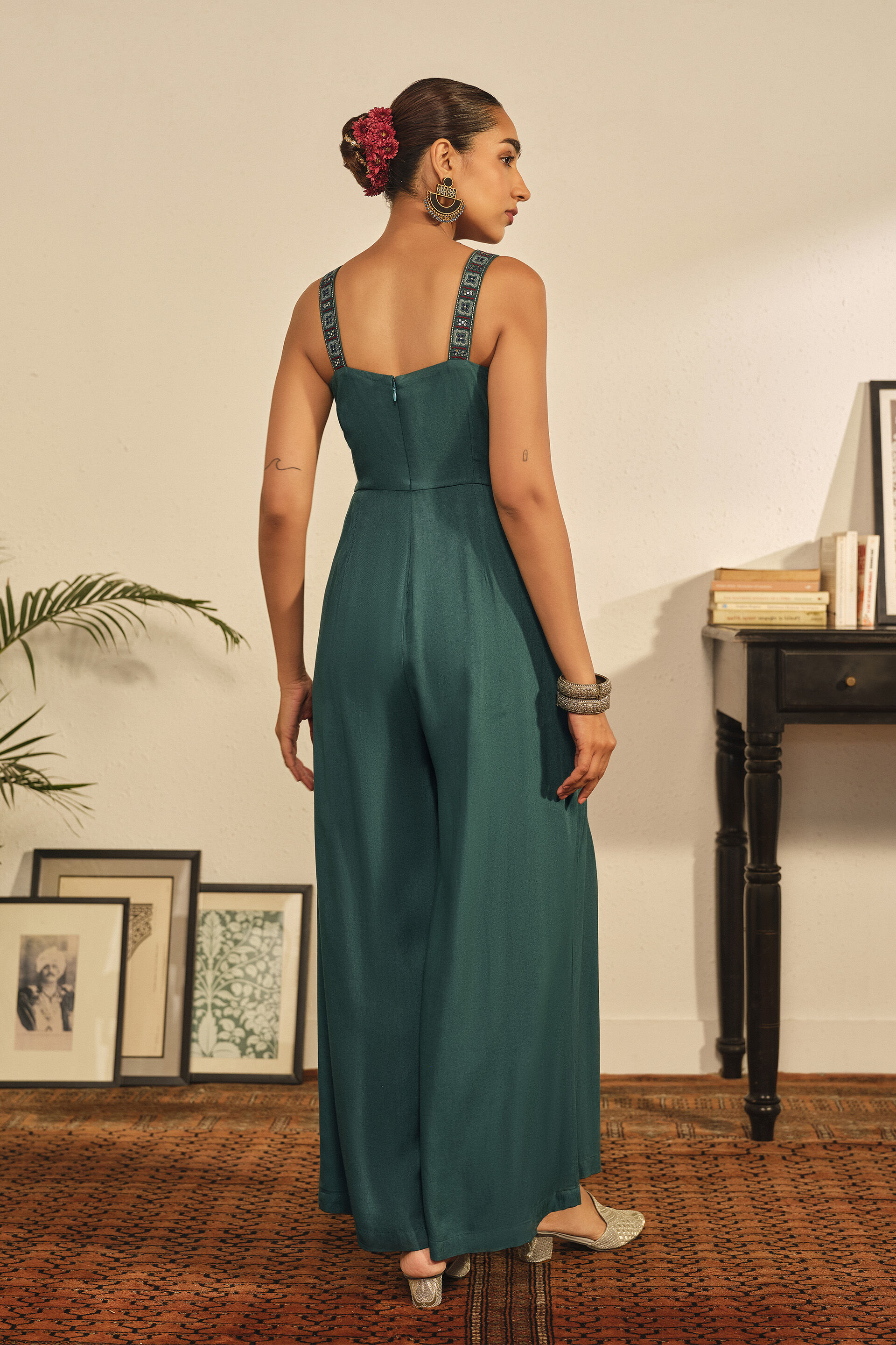 Embroidered Jumpsuit in Teal, Teal, image 3